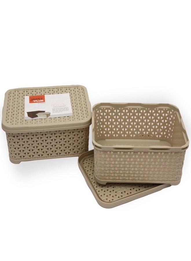 جايبي بلس مجموعة جاي بي بلس لتخزين 3 سلال بلاستيكية مع غطاء، متعددة الاستخدامات للمطبخ والمكتب، للأدوات المكتبية وخزانة الملابس، لون بيج. - Image 3